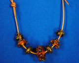 Necklace with Amber & Brown & Brass beads on leather - Joy Beadz Glass Jewelry