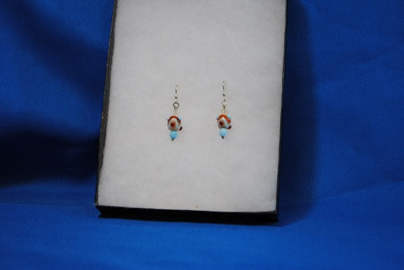 Sterling Silver Earrings with Light Blue & Red Designs on Handmade glass beads - Joy Beadz Glass Jewelry