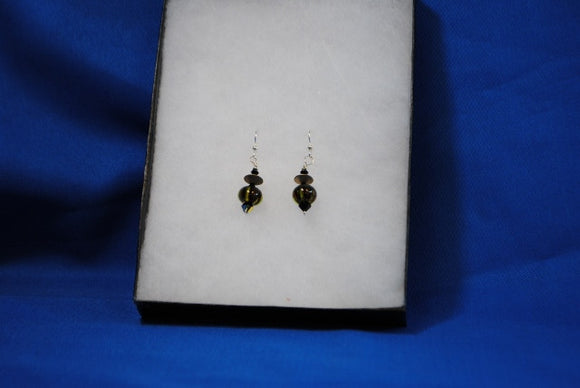 Sterling Silver Earrings with Dark Green & Black Handmade Glass Beads - Joy Beadz Glass Jewelry
