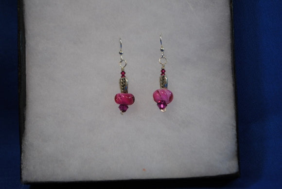 Sterling Silver Earrings with handmade glass beads in Fuscia - Joy Beadz Glass Jewelry